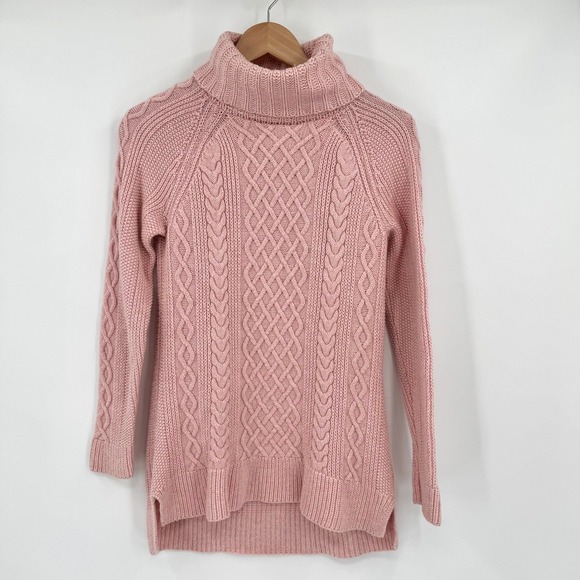 Talbots Sweaters - Talbots Petites Light Pink Cable Knit Turtleneck Sweater High-Low Hem Women's SP